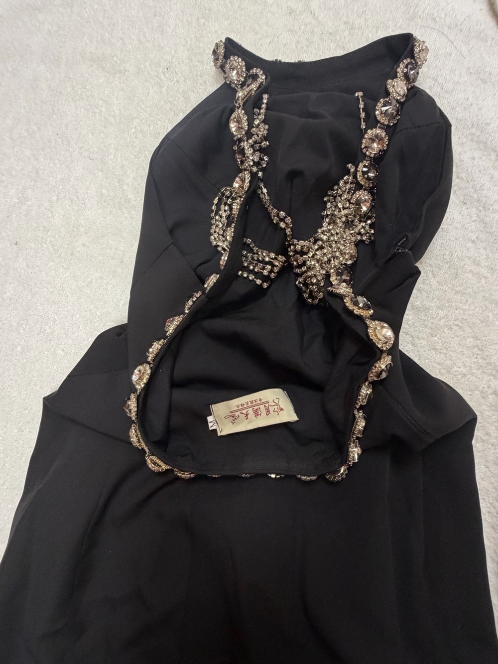 Party-Ready Black Mini Dress with Gold Beaded Trim